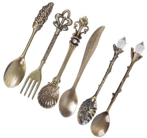 6 eleganti cucchiaini da caffè vintage per dessert, utensili per mescolare in lega zinco e, per feste in casa, cucchiai da portata per dessert vintage