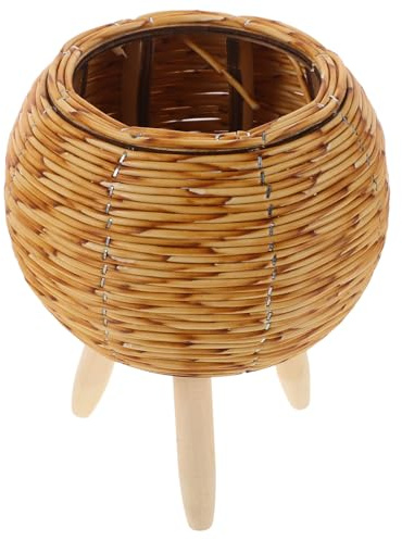 HEALLILY Macetero Decorativo de Plástico y Madera Diseño Artístico, Ligero y Fácil de Transportar para Plantas y Flores en Interiores y Decoraciones