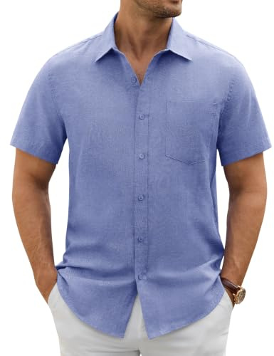 siliteelon Short Sleeve Shirts Men Oxford Smart Casual Work Formal Shirt | Regular Fit, Breathable Cotton, Summer Lightweight Fabric, for Office Wear, Wedding Outfit, Button Down Shirt, with Pocket