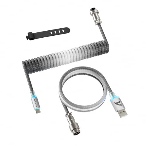 ATTACK SHARK C01 ULTIMATE RGB Cavo Spiralato per Tastiera Gaming, Supporto 8000Hz e Rapid Trigger, Cavo per Tastiera Meccanica da USB-C a USB-A con Aviatore, Doppio Intreccio, Grigio sfumato