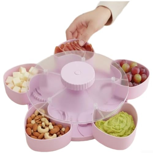 Lazy Susan - Bandeja giratoria de aperitivos de 360 grados con compartimentos para queso, frutos secos, bandeja de fiesta de ABS para reuniones de cine en casa, color gris (rosa)