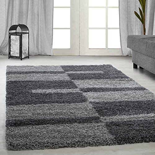 Carpetsale24 Teppich Wohnzimmer Moderne Kariert Design Shaggy Flokati 80 x 150 cm Grau - Hochflor Teppich Schlafzimmer Extra Weich Pflegeleicht - Langflor Flauschiger Teppich Läufer