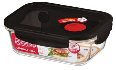 LOCK & LOCK Frischhaltedose aus Glas mikrowellengeeignet - Oven Glass - Für Backofen, Mikrowelle & zum Einfrieren - Mikrowellengeschirr mit Deckel, 630 ml