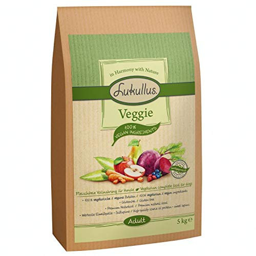 Lukullus Veggie Natürliches kaltgepresstes und glutenfreies komplettes Trockenfutter für ausgewachsene Hunde, 5 kg, für Hunde mit ernährungsphysiologischen Empfindlichkeiten