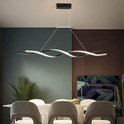 LAIDEPA Lampada a Sospensione LED Dimmerabile con Telecomando Luce Pendente Moderno Creativo Spirale Design Lampadario per Isola della Cucina Bar Sala da Pranzo Salotto Loft,Black,L120CM