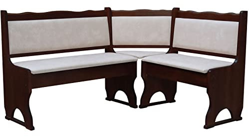 k koma Polster Eckbank Kiefer Holz, Nuss Farbe mit Polsterung MASSIVHOLZ - ÖKOLEDER BEIGE (140 x 160)