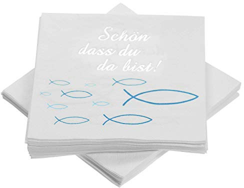 Servietten Fisch Blau Türkis, für Junge Konfirmation Kommunion Taufe Tischdeko, Servietten Taufdeko Tisch Deko - 33x33 cm, 32 Stück
