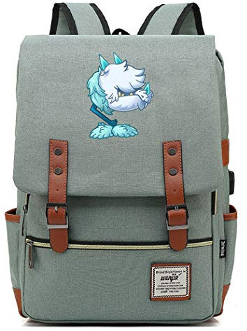 WANHONGYUE Plants vs. Zombies Spiel Schulrucksack Schulranzen Studententasche Vintage Backpack 15,6 Zoll Laptop Rucksack mit USB-Ladeanschluss Green / 4