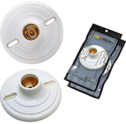 ISOLATECH 2x E27 Kunststoff Wandfassung mit Bohrlöchern (max.250V/4A) | Für LED- und Energiesparlampen, Einfache Installation, Geeignet für Küche, Kühlschrank, Badezimmer und Wohnräume