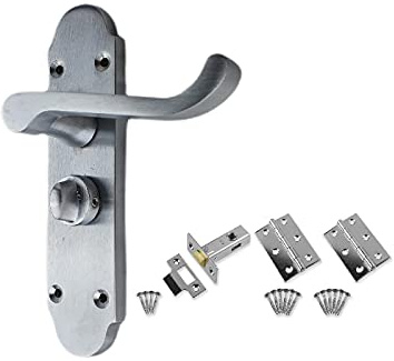Golden Grace Epsom Privacy Door Handles, Satin Brushed Chrome, Privacy Set | Includes hinges, tubular latch, spindle, and screws for fitting on a Victorian shaped 168mm x 40mm metal backplate.