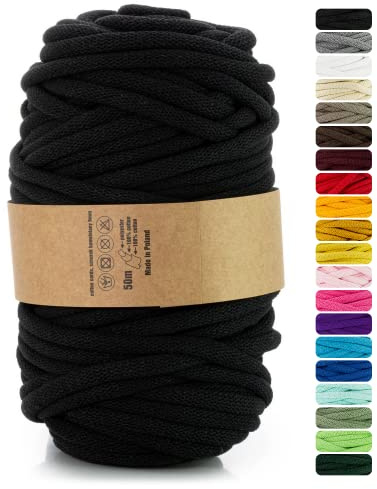 Netuno 1x Makramee Garn 9mm Schwarz 50m zum Basteln für Traumfänger | Baumwollkordel mit Naturkern · hochwertig & vielseitig – für Teppiche, Körbe, Puffs & Handtaschen