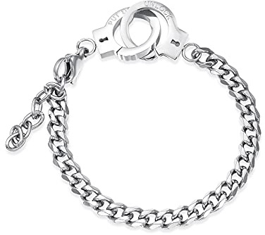 Gilieyer Handschellen, Armband/Fußgelenk aus Edelstahl für Männer, Frauen, Jugendliche, Paare, Handschellen, Design, Distanz, Matching, Freundschaft, bester Freund, 16 cm, Stahl, 16 cm, Edelstahl