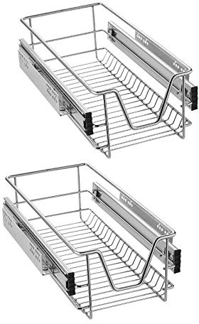 UISEBRT 2 Stück Küchenschublade Teleskopschublade Schlafzimmerschublade Organizer Küchenschrank Küchen Regal Korbauszug Vollauszug für 27cm (Innenbreite) / 30cm (Außenbreite) Schrankbreite