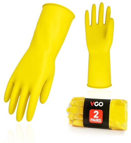 Vgo... 2Pairs Reusable Household Cleaning Gloves,Rubber Dishwashing gloves,Extra Thickness,Long Sleeves,Kitchen Cleaning/Working/Painting/Gardening/Pet Care(HH4601, Yellow, S, 2Pairs)