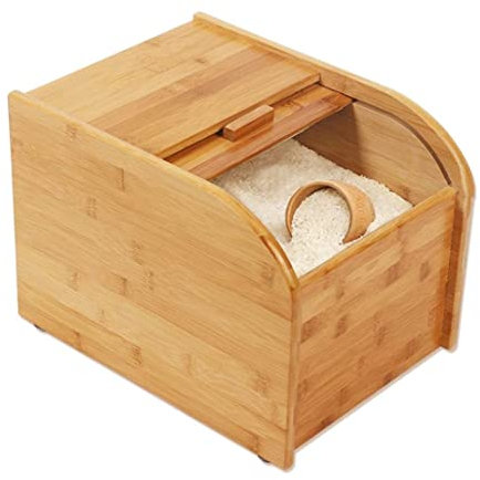 Stockage de récipients à riz en bois, distributeur de riz, récipients de stockage de riz avec couvercle, distributeur de riz en bambou pour aliments secs dans la maison et la cuisine