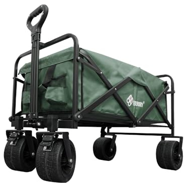Berry 150KG Capacity Heavy Duty Foldable Utility Wagon - Green Collapsible Cart with Adjustable Handle, All-Terrain Wheels, & Sturdy Frame for Camping, Beach, Shopping