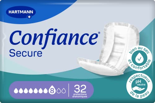 Confiance Secure - Protections Anatomiques Absorbantes pour Hommes et Femmes - Niveau d'Absorption = 8 gouttes (Fuites Urinaires Importantes) - Matière Douce - Blanc - 32 Unités, large