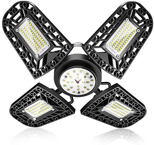 Plafoniera Led Soffitto Lampada da Garage 216 LED, 120W 16800LM 6000K E26/E27 Lampada da Officina Deformabile con 4 Pannelli Regolabili, Plafoniera LED per Magazzino, Cantina, Palestra, Cucina