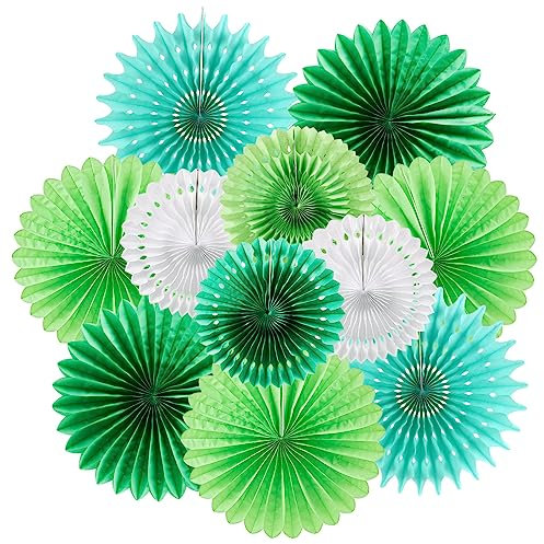 Décoration de Fête Vert, Éventails en Papier Suspendu Rosace Deco Fourniture de Fête pour Fiesta, Baptême, Mariage, Fête Prénatale, Fête d'anniversaire, Décoration Murale