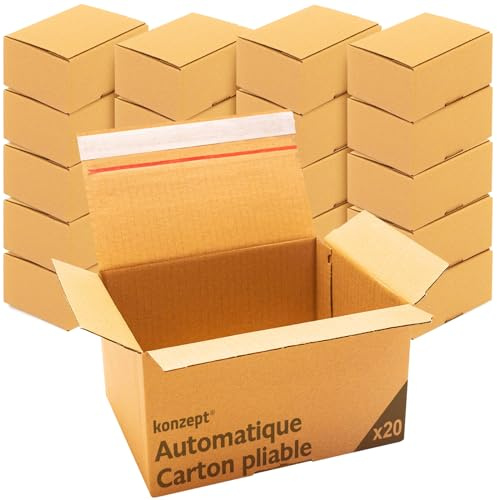Konzept 11 - Versandkarton 20x15x10cm Set 20 Stk. Faltkartons mit Deckel Selbstklebend, Kleine Kartons zum Verschicken, Verpackung, Verschiedene Größe