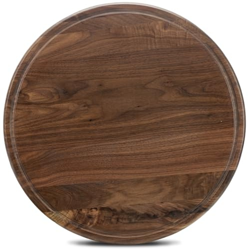 MAGIGO Planche à découper ronde en bois de noyer 40,6 cm pour cuisine, planche à découper en bois avec rainures pour jus