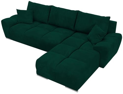 BROMARKT Ecksofa mit Schlaffunktion und Bettkasten Sofa L Form Couch 294x184 cm Fünfsitzer Wohnzimmer Eckcouch Bettsofa Schlafsofa Wohnlandschaft NUBES Dunkelgrün