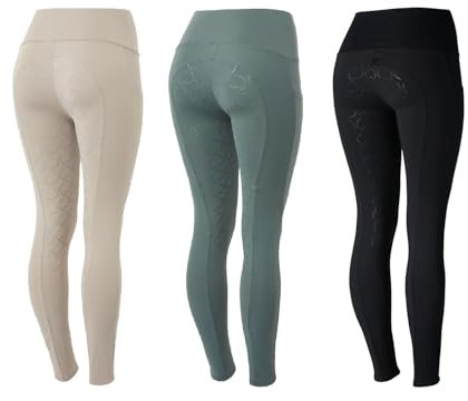 NETPROSHOP Damen Reitleggings Julia Atmungsaktiv mit Silikon Vollbesatz Reithose Gr. 34-44, Damengroesse:42, Farbe:Beige