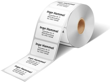 GoodMarkt selbstklebende personalisierte Adressetiketten | 57x32 mm, ab 125 Labels/Rolle, weißes Papier | bestehend aus 1 bis 5 Zeilen mit Ihrem Wunschtext | Namensaufkleber für Briefe, Schulsachen