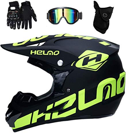 Unisexo Cara Completa Casco de Motocross, con Gafas Guantes Máscara, Juventud Niño Enduro Fuera de La Carretera Moto Casco, MTB ATV BMX Cuesta Abajo Patio Bicicleta Sucia Chocar Casco
