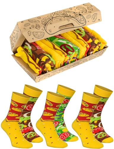 Rainbow Socks - Tacos Box Socks - Femmes Hommes Chaussettes Cadeaux pour les Amateurs de Cuisine Mexicaine - 3 paires - Taille 36-40