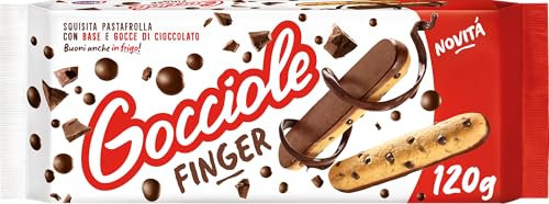Pavesi Biscotti Frollini Gocciole Finger, Biscotti Snack, Pastafrolla con Base e Gocce di Cioccolato, Snack Gustoso, Confezione 120g