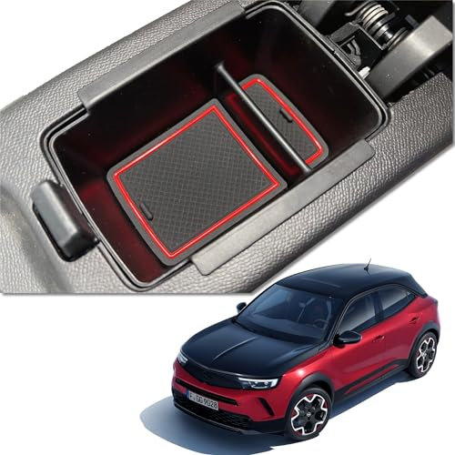 MEDZUK Armlehnen Organizer Kompatibel mit Opel Mokka B | Mokka-e 2020-2025 Mittelkonsole Aufbewahrungsbox Handschuhfach Auto Center Console Tray Zubehör Mit Rutschfestermatte (Rot)