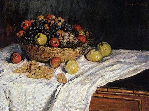 8 pinturas al óleo, cesta de frutas con manzanas y uvas, decoración artística sobre lienzo de Claude Monet, obras famosas, pintadas a mano por profesores de Academias de Arte