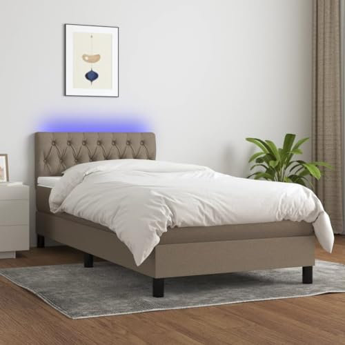 ULUYYUC Boxspringbett, Gästebett Jugendbett Doppelbett/Einzelbett Palettenbett Geeignet für Arbeitszimmer Schlafzimmer Wohnzimmer Wohnbereich mit Matratze & LED Taupe 100x200 cm Stoff