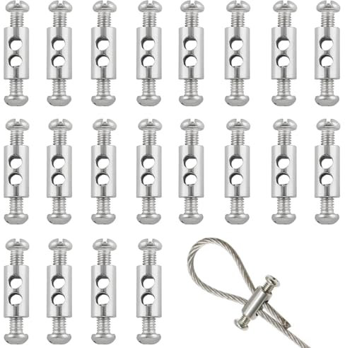 KSJEHW 20pcs Serre-câbles avec Capuchon de borne à vis, Serre-câbles pour câble et câble de 1 à 2 mm de diamètre, Pinces à Double extrémité pour câble et Fil en Acier