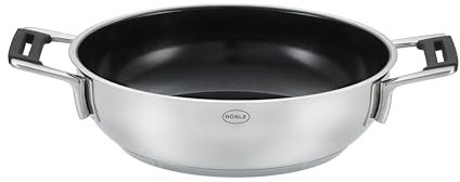 RÖSLE SILENCE PRO CeraPlus Poêle à servir, Antiadhésive & Robuste - Ø 28 cm, Résiste à la chaleur jusqu'à 260 °C, vitrification céramique, argentée, acier inoxydable 18/10, lavable au lave-vaisselle