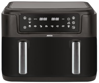 JOCCA - Freidora de Aire 10L con Doble Cubeta, 2400W, Pantalla LED, Control de Temperatura 80-200°C