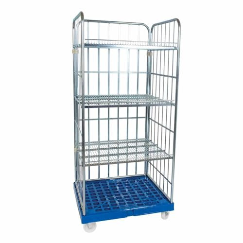 Rollregal 3-seitig, 3 Zwischenböden, Nutzhöhe 1.600 mm, Rollplatte aus Kunststoff, 815 x 724 x 1.790 mm, 500 kg, Hygiene Grau