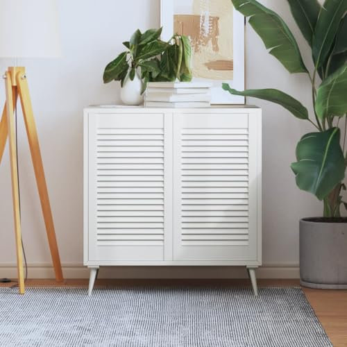 CINDERFUL Ante a Lamelle 2 pz Bianche 69x39,4 cm in Legno di Pino,Ante in Legno con Persiane Perfette per Aria e Arredamento i per Mobili, Cucine, Bagni e Libri