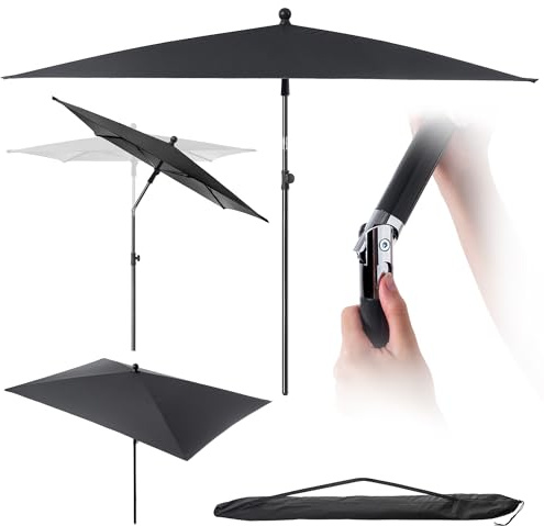 KADAX Parasol de balcon rectangulaire, 210 x 140 cm, réglable en hauteur, pour balcon et terrasse, parasol de terrasse pliable avec sac de transport, gris, 210 x 140 cm