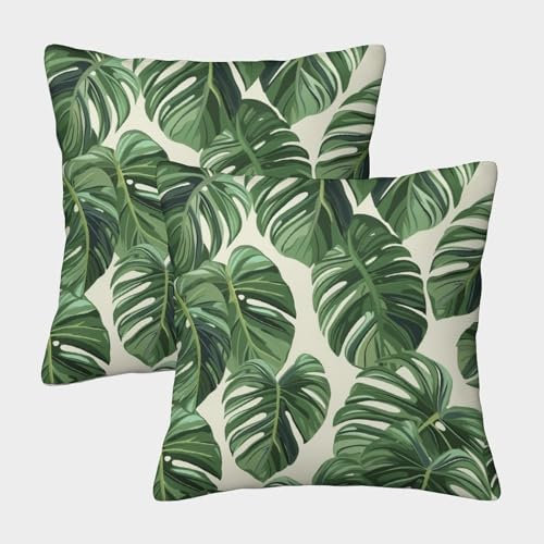 KWPGMDRY Tropische Monstera Kissenbezug 45x45cm 2er-Pack Kissenbezug Abstrakt Blätter Muster Bedruckter Kissenbezug,Dekokissen Sofakissen Wohnzimmer Schlafzimmer Garten
