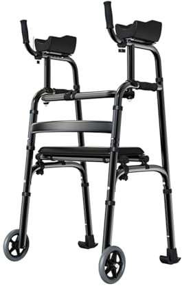 Gehbock mit Rollen Klappbar mit abnehmbarer Armlehne, höhenverstellbarer, faltbarer Gehhilfe mit 5-Zoll-Vollrädern, leichter und faltbarer Gehhilfe für Erwachsene, Senioren und ältere Menschen