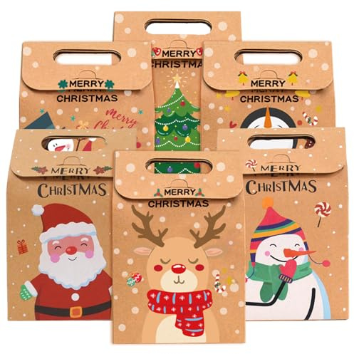 Geschenktüten Weihnachten, 24 Weihnachtstüten Papiertüten, Klein Braun Kraftpapier Tüten Weihnachtssackerl, Nikolaus Geschenktüte Geschenkbox, Geschenktaschen Weihnachten, 14 x 22 cm