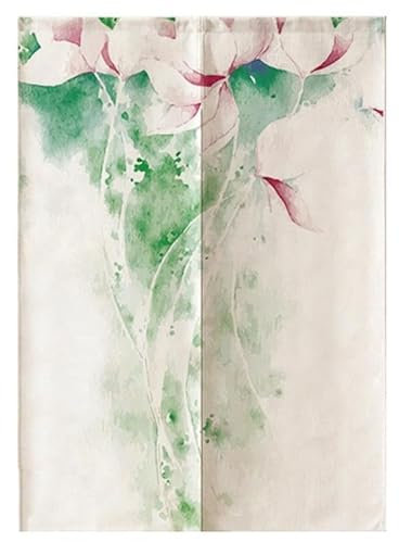 Küchenvorhänge Smaragdgrüner Lotus Scheibengardinen Polyester Vorhänge Kurz Waschbar Raumteiler Vorhang Türvorhang Langlebig Küchenvorhang Kurze Gardinen Verdickung Tür Vorhang 90x180cm