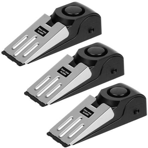 Flintronic Fermaporta Antifurto, 3 Pezzi Fermaporta con Cuneo Antiscivolo con 120DB Sirena, per Casa Appartamento Hotel Viaggio, Protezione Antintrusione - Sicurezza Casa