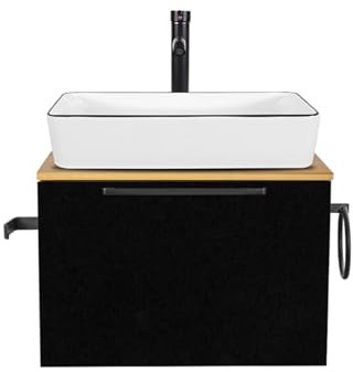 ZealWe Badmöbel Set 2-teilig Waschbecken mit Unterschrank 60 cm mit Handtuchhalter Rollenhalter, Waschtischunterschrank hängend mit Waschtish 50 cm für kleine Gäste WC Waschplatz, Weiß