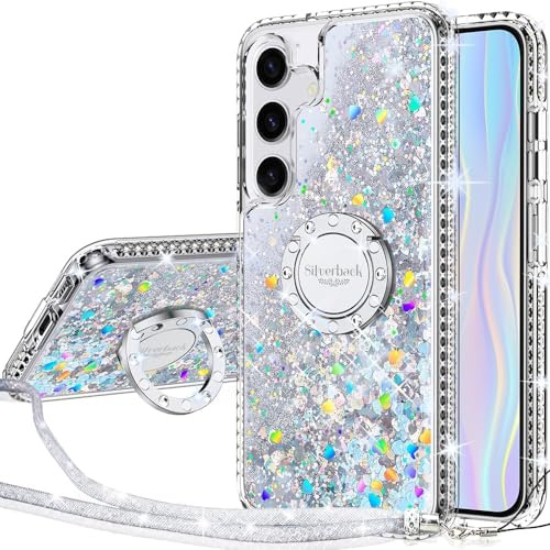 Silverback Glitter Liquid Case for Samsung Galaxy 25 with Stand. Silver