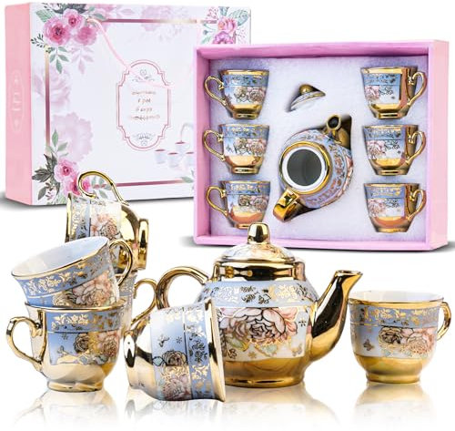LUCYLANKER Set da Tè in Ceramica in Stile Europeo, Comprendente 1 Teiera, 6 Tazze da Tè, Set da Tè in Stile Europeo Unico per Gli Amanti Del Tè E Le Famiglie (Stile 3)