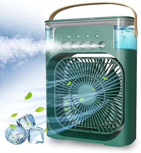 Ventilador de aire acondicionado portátil, 4 en 1, mini ventilador de refrigeración personal con pulverizador de agua, 3 velocidades, aire evaporativo, ventilador de agua, vaporizador, niebla y mesa