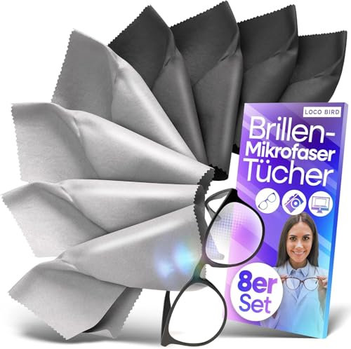 Loco Bird Brillenputztücher 8er Set - Brillenputztuch Microfaser - Mikrofasertücher für Brille & Display